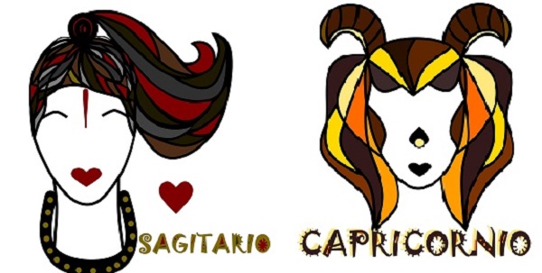 reprezentare zodiile Sagetator si Capricorn sub forma de ilustratii chipuri de fete