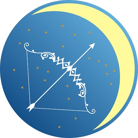 ilustratie reprezentare a zodiei Sagetator cu luna si cu stelute