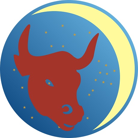 ilustratie reprezentare a zodiei Taur cu luna si cu stelute
