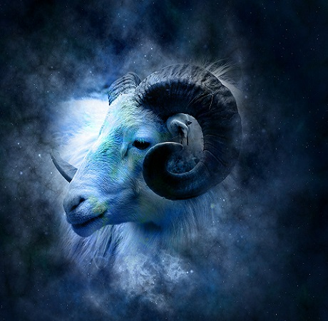 reprezentare a zodiei Berbec in nuante de albastru
