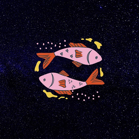 ilustratie, reprezentare a zodiei Pesti, inconjurata de stele