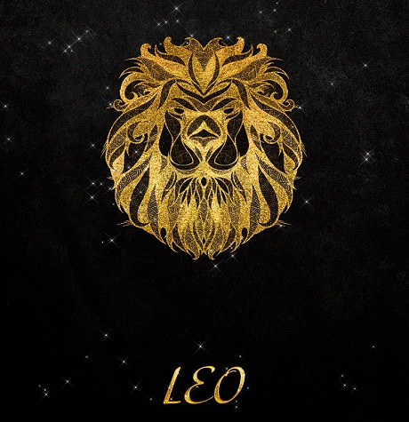 ilustratie reprezentare a zodiei Leu cu galben pe fond negru