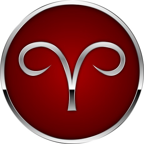astrologie horoscop reprezentare a simbolului zodiei Berbec pe fond rosu