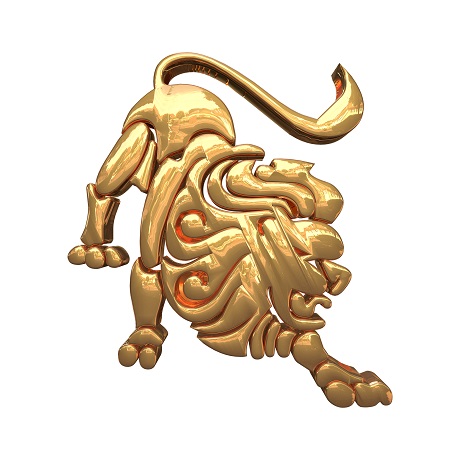 reprezentare a zodiei Leu cu auriu, pe fond transparent