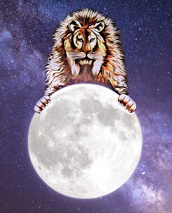 reprezentare a zodiei Leu alaturi de luna plina