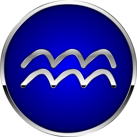 ilustratie, simbol al zodiei Varsator pe fond albastru