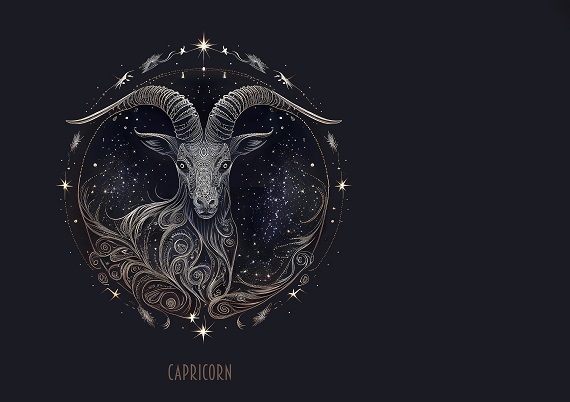 ilustratie reprezentare a zodiei Capricorn pe fond negru