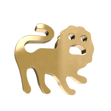 reprezentare a zodiei Leu cu auriu, cu aspect metalic
