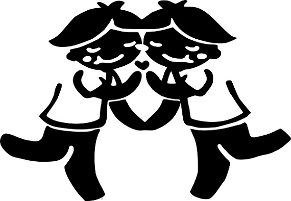 ilustratie, reprezentare a zodiei Gemeni cu negru pe fond alb