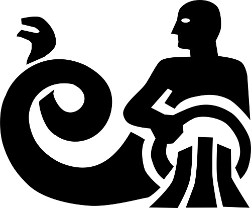 ilustratie, reprezentare a zodiei Varsator cu negru pe fond alb