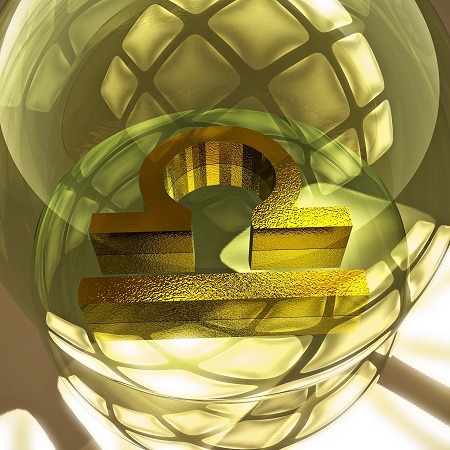 reprezentare a  simbolului zodiei Balanta cu auriu stralucitor