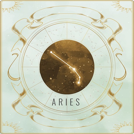 horoscop, ezoterism, reprezentare a zodiei Berbec sub forma unei constelatii aurii