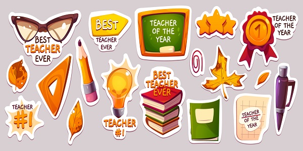 colectie de stickere colorate pentru celebrarea Zilei Profesorilor