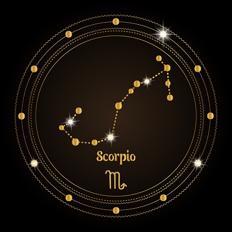 constelatia zodiei Berbec inclusa in cercul cosmic, reprezentare cu maro si auriu