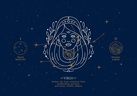 reprezentare a zodiei Fecioara, enumerarea unor trasaturi ale acestei zodii