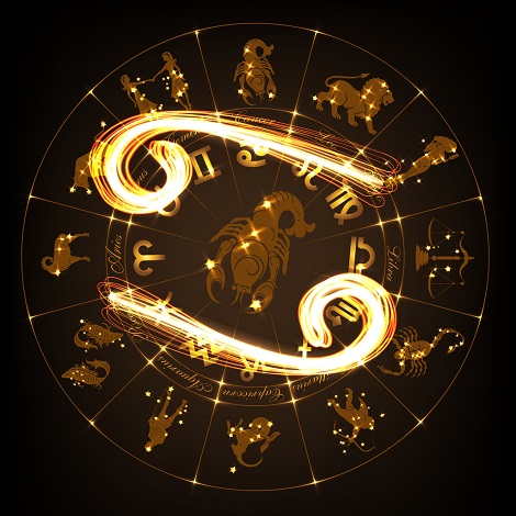 cercul zodiacal si reprezentare a simbolului zodiei Rac, cu auriu 