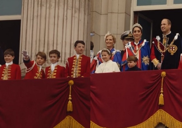 familia regala la balconului Palatului Buckingham cu ocazia incoronarii Regelui Charles