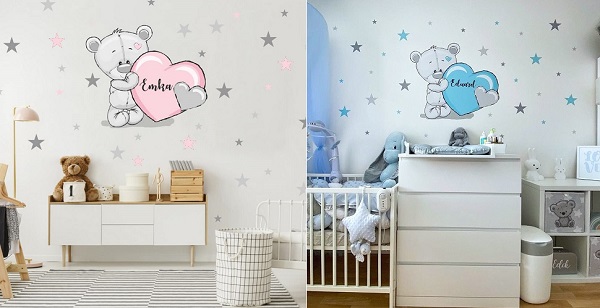 stickere decorative pereti INSPIO ursulet roz si bleu