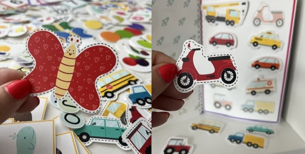 diverse accesorii incluse in Cartea Montessori Gigant XXL de la INSPIO