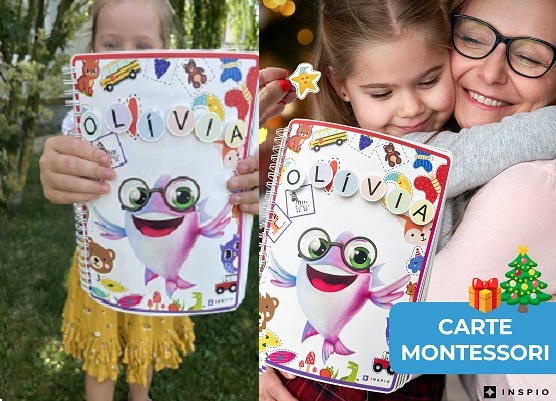 fetita entuziasmata cu Cartea Montessori Gigant XXL INSPIO