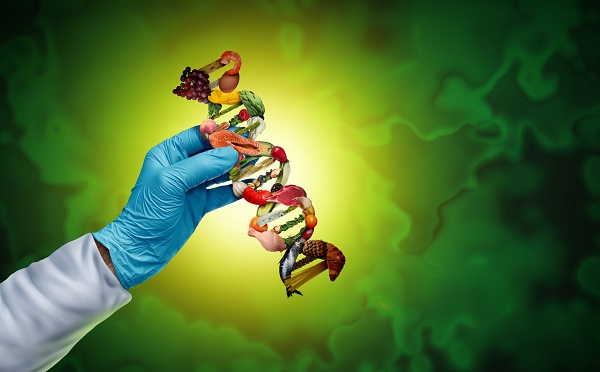 persoana cu mănuși de protecție care ține în mână o spirală ADN, care ilustrează legătura dintre genetică și alimentație