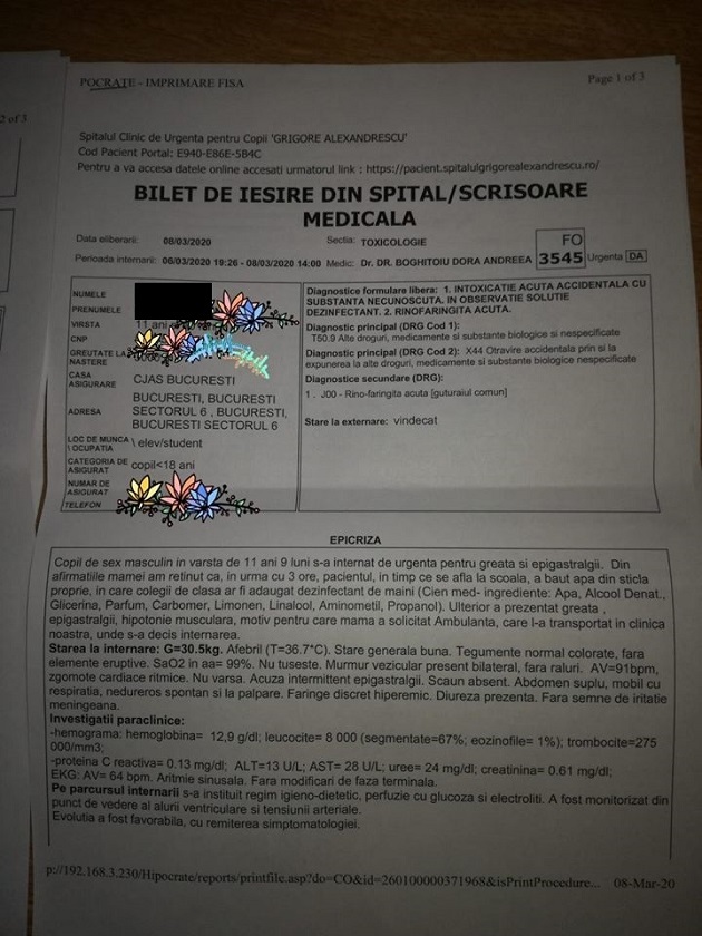 bilet externare baiat bullied gel antibacterian