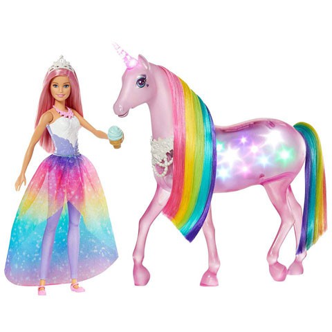 Set de joaca Unicorn interactiv si papusa Barbie Dreamtopia
