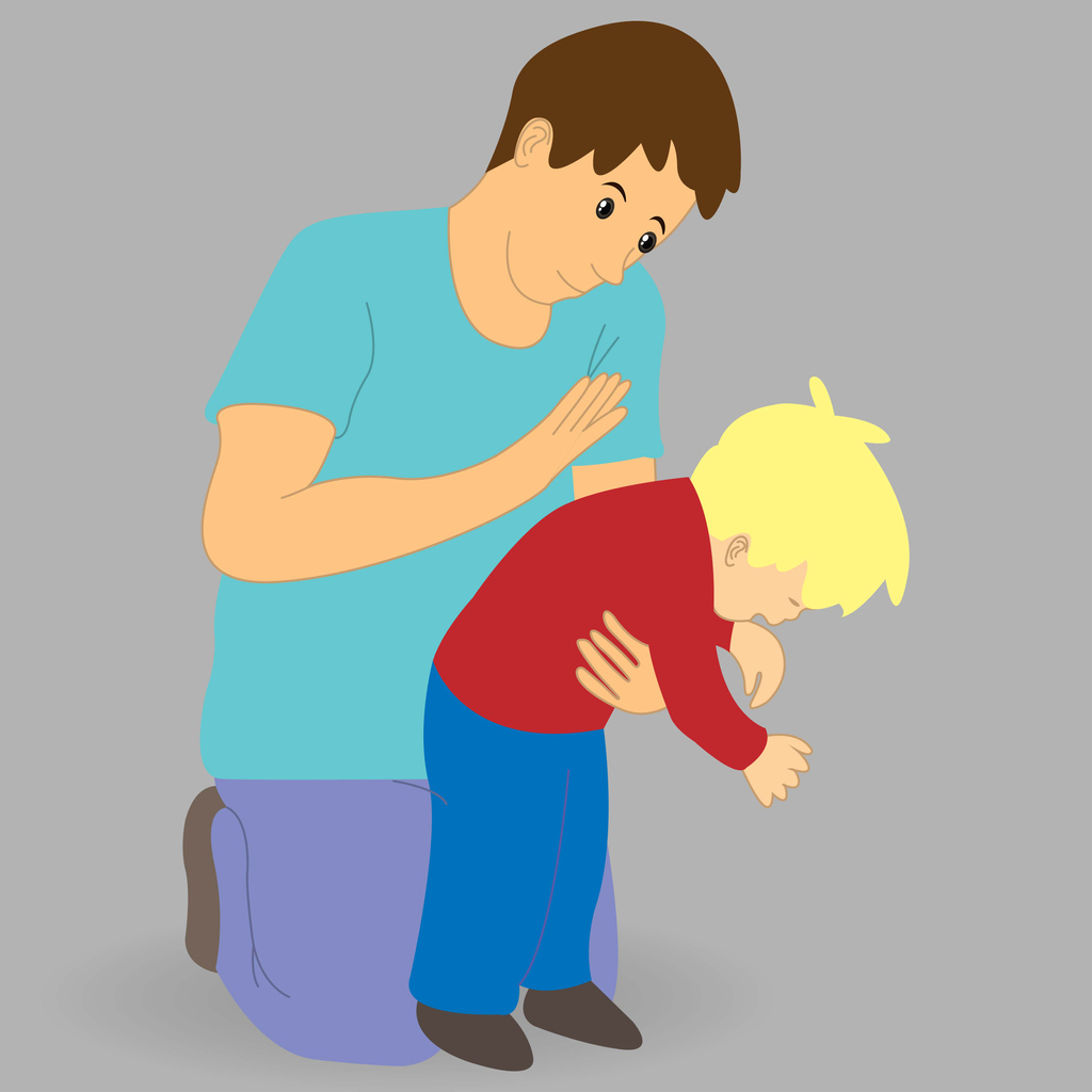 imagine care ilustreaza un parinte care ii face manevra heimlich unui copil