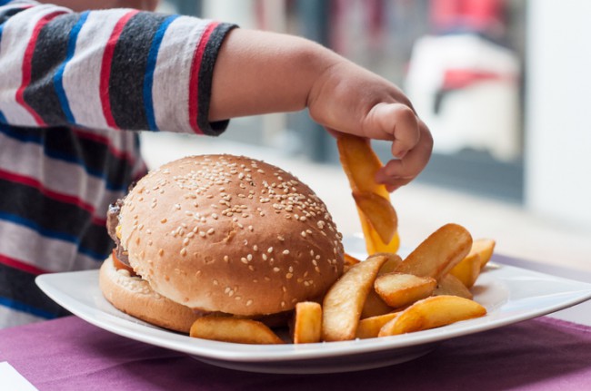 farfurie cu hamburger si cartofi prajiti 