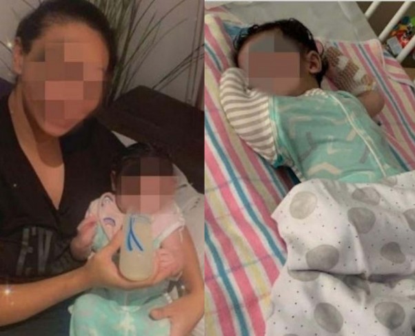 colaj de doua fotografii cu bebelusul femeii din Australia