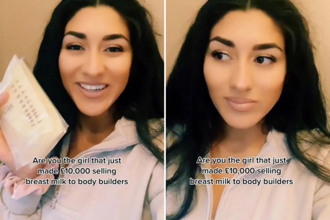 femeie bruneta care tine in mana mai multe pungi cu lapte matern