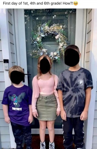 trei copii cu fetele acoperite