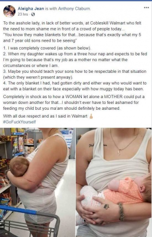 captura postare facebook a unei mame care alapteaza