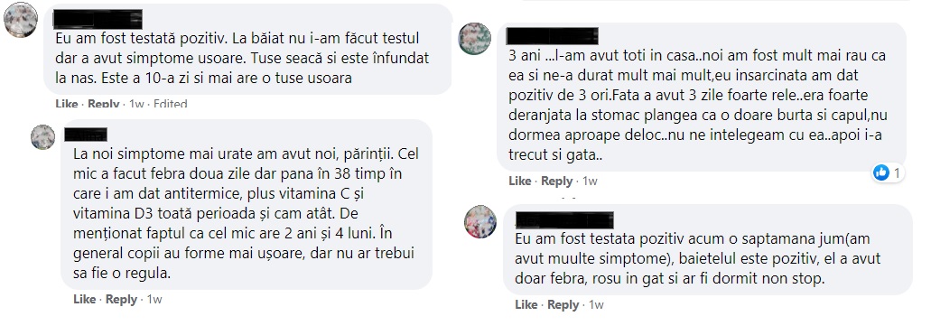 comentarii de pe grupurile de mamici despre simptomele copiilor cu covid