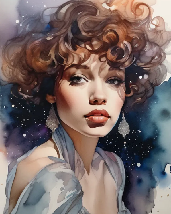 portret de femeie cu parul saten cret