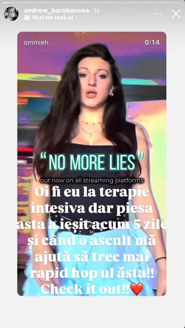 captura de ecran de pe insta story cu o cantareata