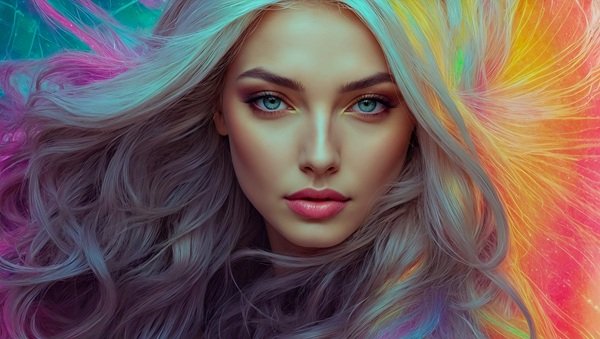 femeie cu parul lung blond pe fundal color