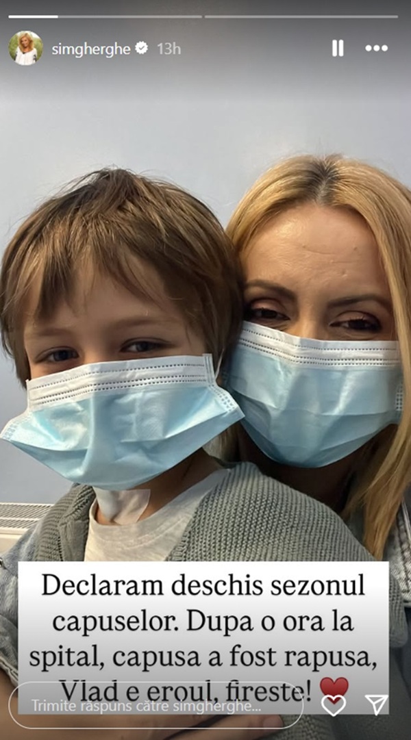 insta story cu simona gherghe si fiul ei cu masti pe ochi