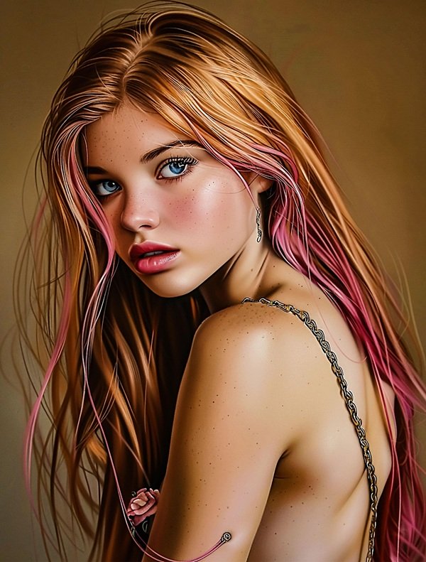 femeie blonda cu parul roz portret
