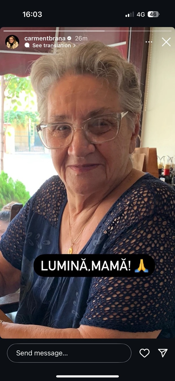 captura de ecran cu insta story cu mama actritei carmen tanase