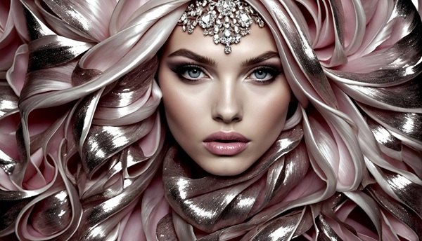 femeie cu parul blond lung cu bucle straluceste