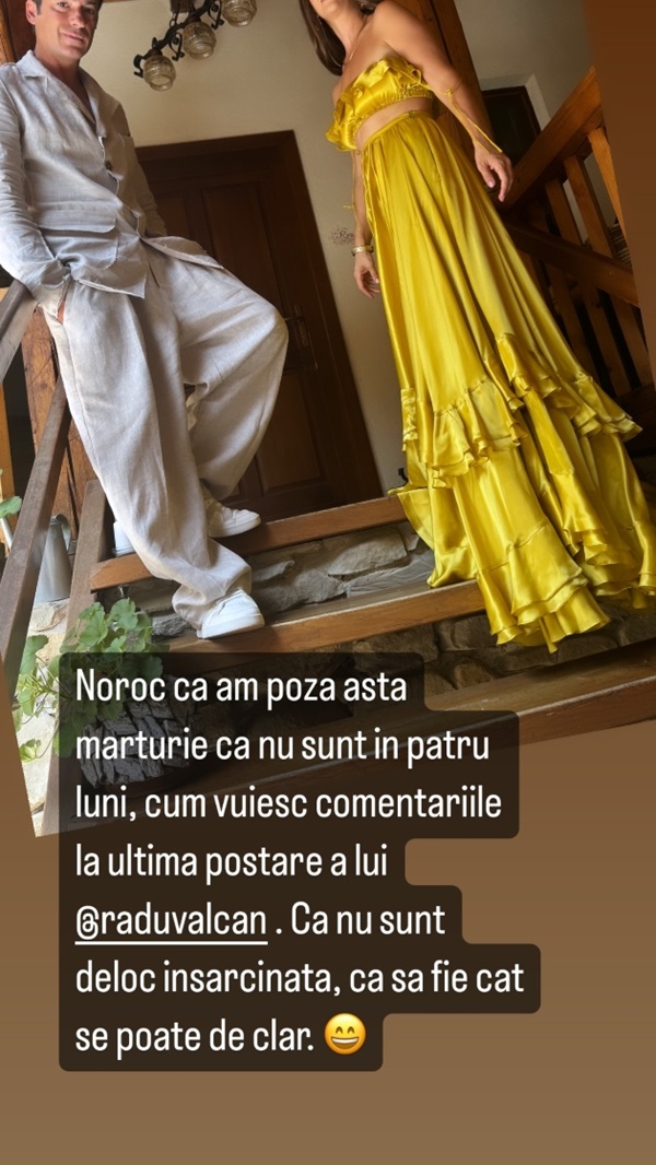 postare pe insta story cu adela popescu in rochie galbena si sotul ei