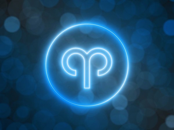 reprezentare semn zodiacal berbec incadrat in cerc neon albastru
