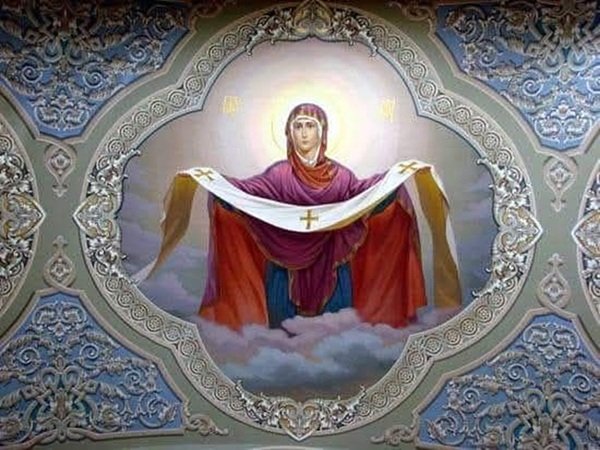 icoana cu maica domnului si sf acoperamant