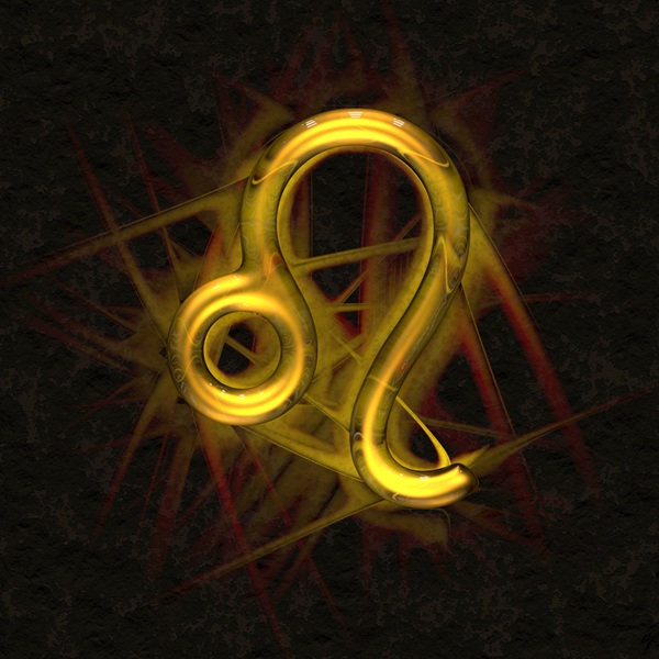 reprezentare semn zodiacal leu auriu pe fundal negru cu linii rosii