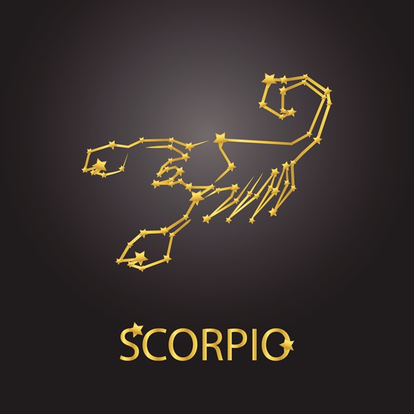 reprezentare a zodiei scorpion galben pe fundal negru