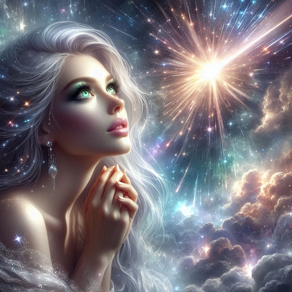 femeie blonda se uita la o stea cazatoare