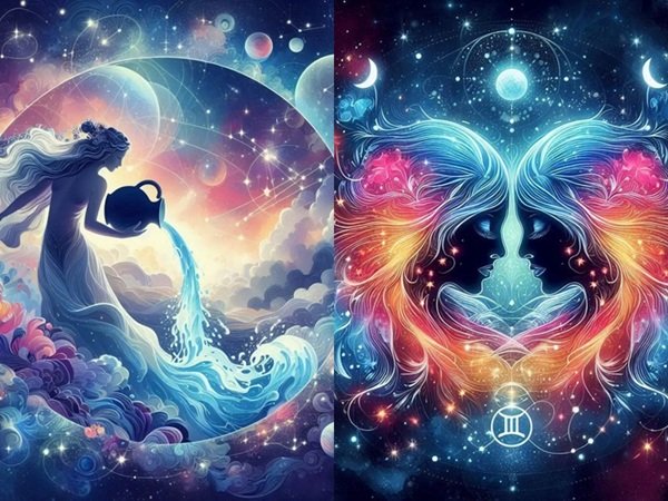 reprezentare fantasy a zodiilor gemeni si varsator