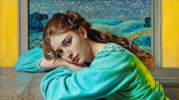 femeie in camasa albastra trista cu capul pe masa