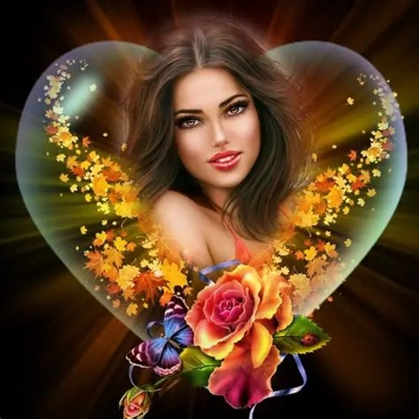 femeie satena inconjurata de flori intr-o bula in forma de inima